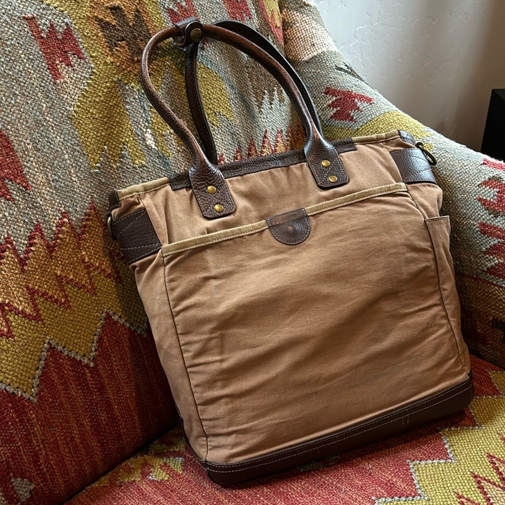 Will Leather Goods canvas and leather crossbody tote
